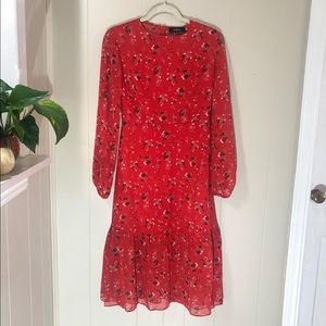 Aakaa Red Long Sleeve Midi Dress